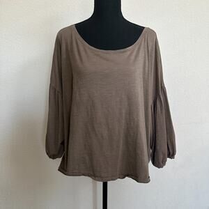 Garnet Hill Top XL Boxy Crop Capsule Brown 100% Pima Cotton Oversized Relaxed